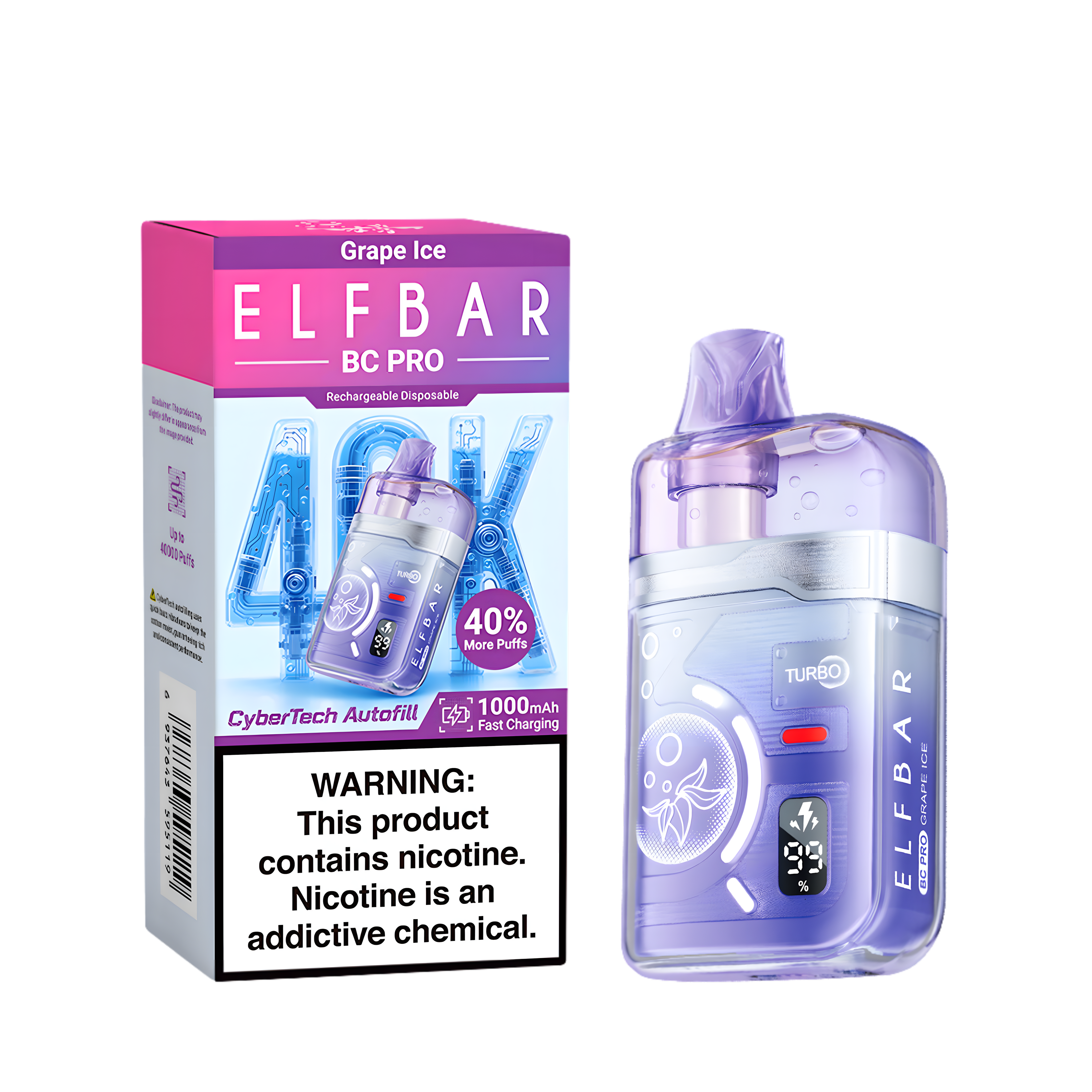 ELF BAR BC40000 PRO GRAPE ICE 5% RECHARGEABLE