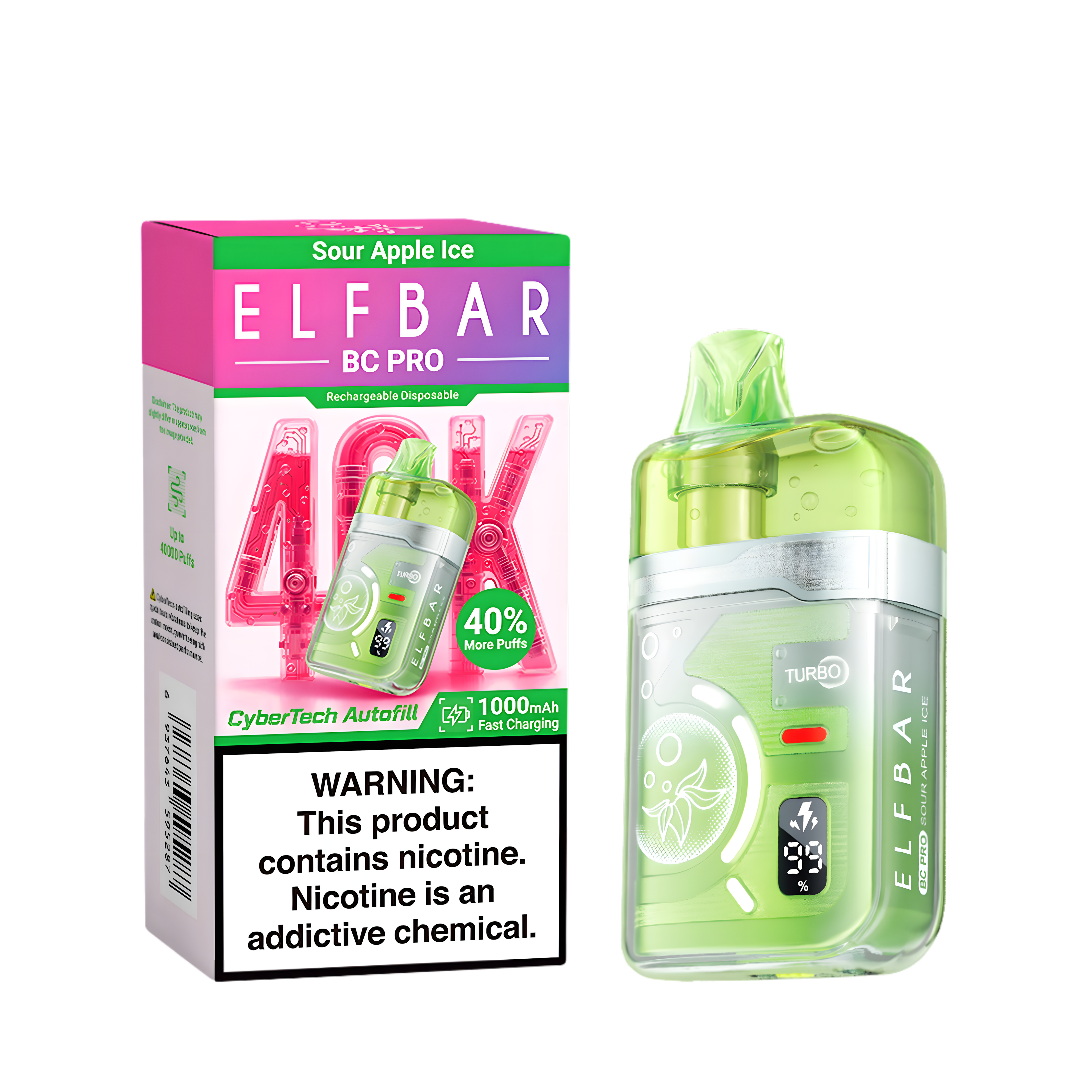 ELF BAR BC40000 PRO SOUR APPLE ICE 5% RECHARGEABLE